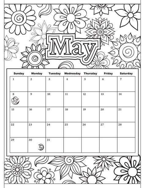 Printable May Calendar Coloring Page Calendrier De Lannée Coloriage