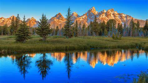 Panoramic Photo Of Mountains And Trees Grand Teton Np Hd Wallpaper