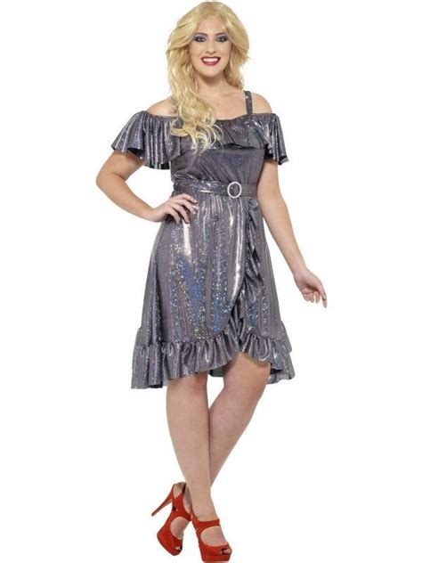 Womens Plus Size Curves 70s Disco Diva Costume Disco Fancy Dress