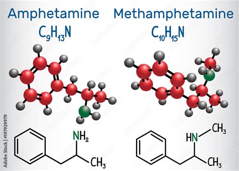 Amfetamine Amphetamine C9h13n And Methamphetamine Crystal Meth