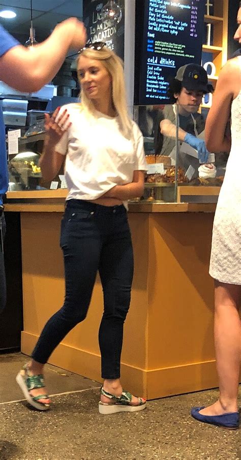 Beautiful Blonde Cuties With Perky Tits Ordering Coffee Tight Jeans