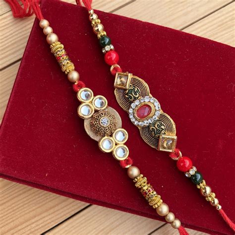 Set Of Extraordinary Royal Look Gold Plated Stone Work Rakhi For