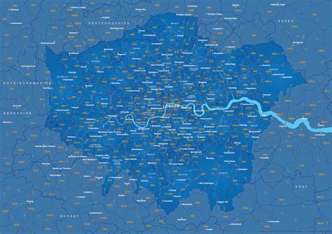 Map Of Greater London Postcode Districts Plus Boroughs And Major Roads