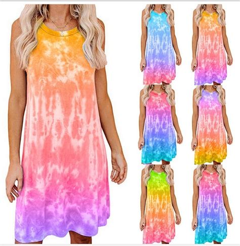 Women´s Summer Sleeveless Colorful Print Beachwear Dress Short Mini