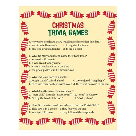 Christian Christmas Trivia Printable