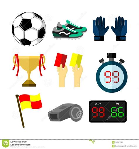 Football Soccer Related Objects Sport Illustration Set Stock Vector