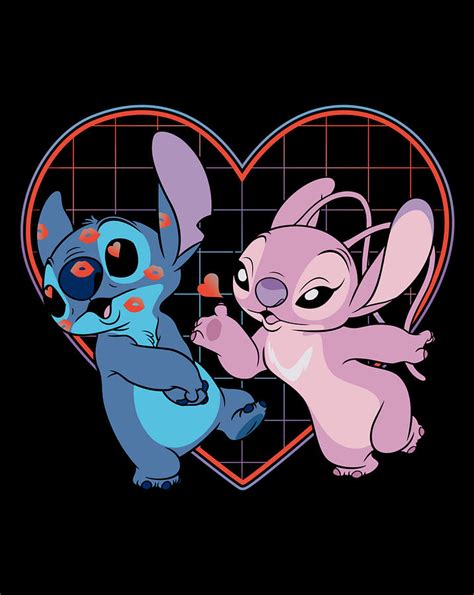 Disney Lilo and Stitch Angel Heart Kisses Digital Art by Nguyen Hung