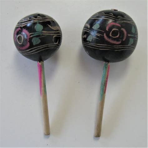 Pair Of Vintage Hand Carved And Painted Maracas 8 Long Etsy Hand