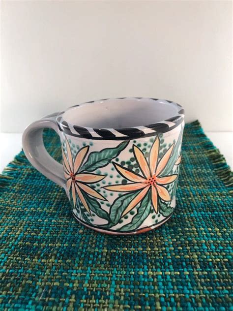 Majolica Floral Mug Is Hand Painted And Original Design Holds Etsy