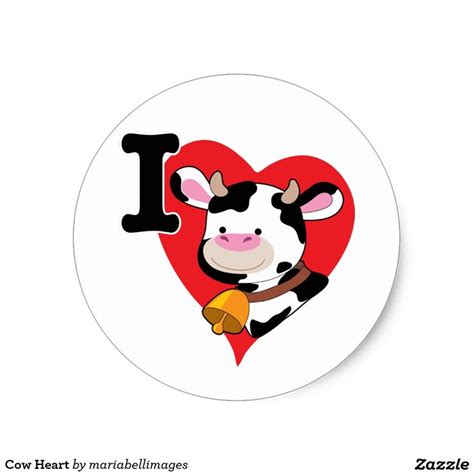 Cow Heart Classic Round Sticker Zazzle Cow Round Stickers Stickers