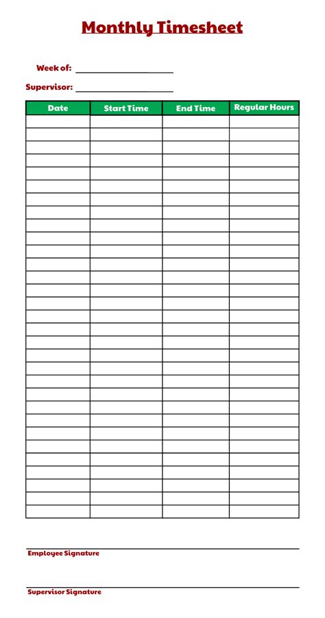 Monthly Timesheet Template Free Printable Printable Templates Free