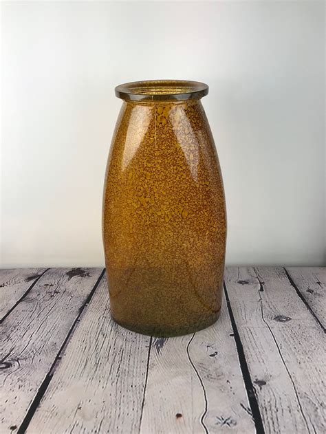 Mid Century Modern Tall Amber Glass Vase 15 Mcm Bottle Vase Etsy