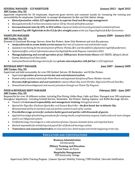 With an additional 56 professionally written interview answer examples. Food Beverage Manager Resume Example - Restaurant & Bar ...