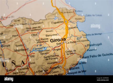 Girona Marked On A Map Of Spain Stock Photo Alamy