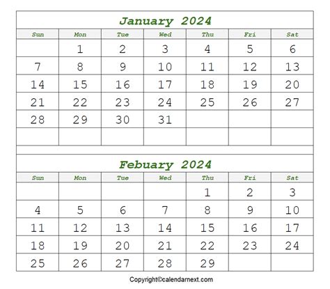 January February Printable Calendar Calendar Next