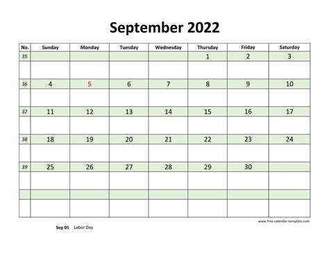 Free September 2022 Calendar Coloring On Each Day Horizontal Free