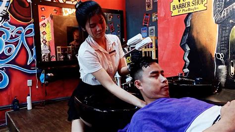 Vietnam Barber Shop Asmr Massage Face And Wash Hair With Beautiful Girl In Vuong Barber Youtube