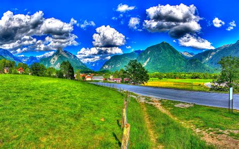Beautiful Sky Over Tomlin Slovenia Landscape Hd Wallpaper Background