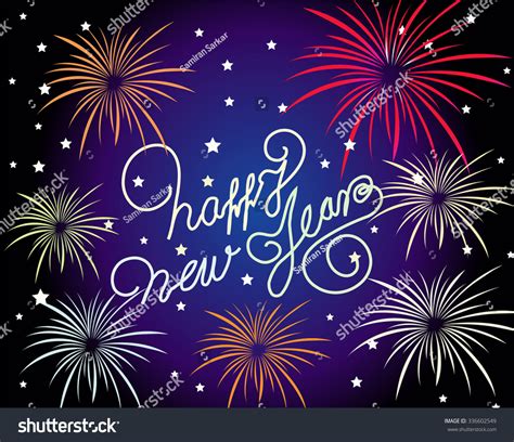 Happy New Year Hand Lettering Fireworks Stock Vector 336602549