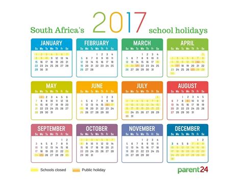 Printable 2017 School Holidays In South Africa Calendar Parent24
