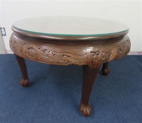 Lot Detail Beautiful Vintage Hand Carved Oriental Tea Table With