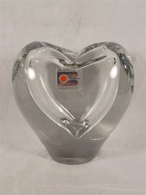 Blenko Art Glass Heart Shaped Vase Crystal Original Label Handmade