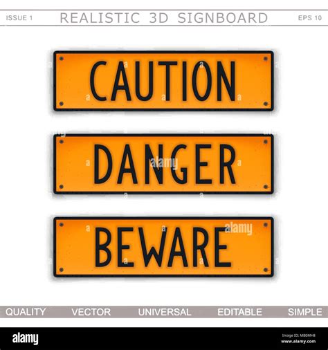 Caution Danger Beware Set Of Warning Signs 3d Signboard Top View