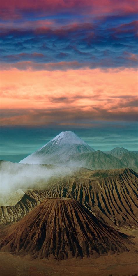 Download 1080x2160 Wallpaper Volcano Mountains Landscape Clouds