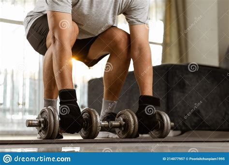 Sport Man Prepare Doing Dumbbell Exercise Workout In Home Stock Image