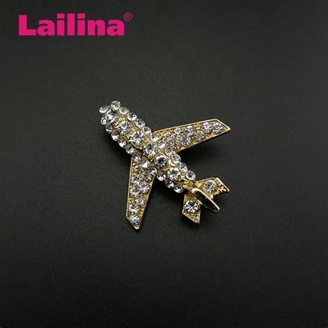 50pcslot Airline T Gold Tone Alloy Crystal Rhinestone Airplane