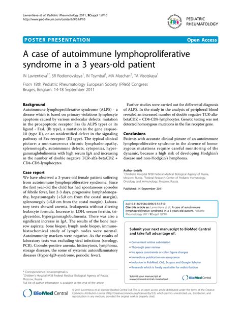Pdf A Case Of Autoimmune Lymphoproliferative Syndrome In A 3 Years