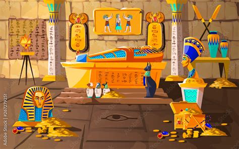 Ancient Egypt Tomb Of Pharaoh Cartoons Vector Illustration Egyptian Pyramid Interior With