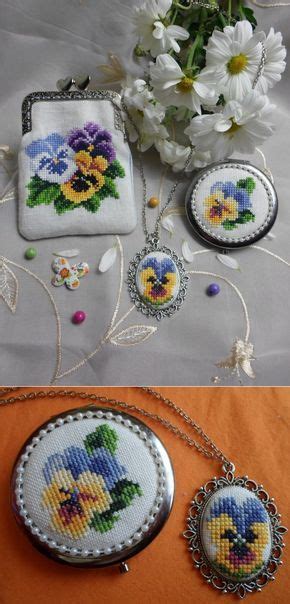 рукоделие | Примеры вышивки крестом, Вышивание крестиком, Анютины глазки