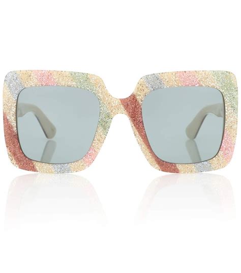 gucci glitter stripe square acetate sunglasses in cream multi modesens