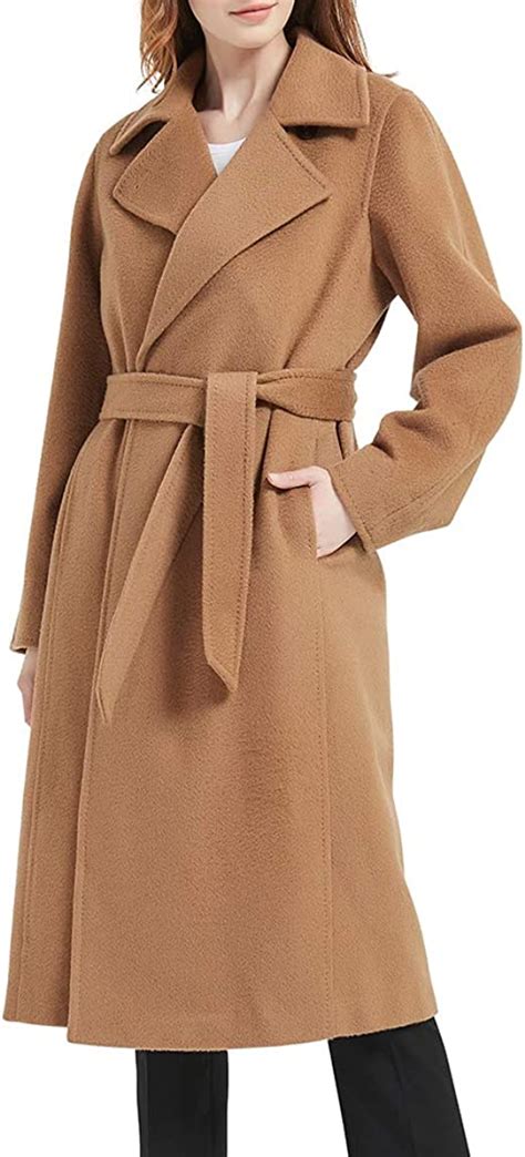 C4n 100 Camel Hair Long Lapel Over The Knee Wool Coat Womens Pocket Wool Trench Coat With