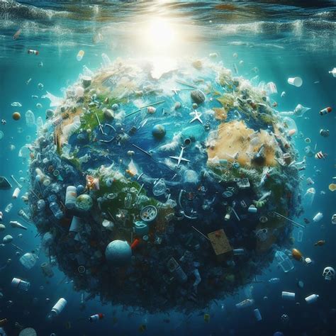 Premium Photo The Earth Floats In The Sea Full Of Garbage And Pollution