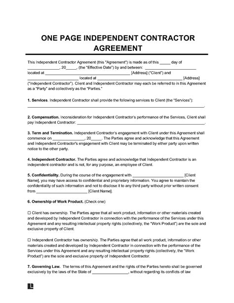 Free One-Page Independent Contractor Agreement Template | PDF & Word