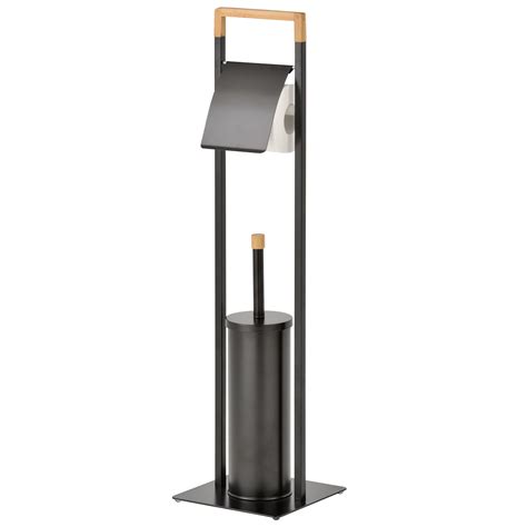 Myt Freestanding Bamboo And Black Metal Bathroom Toilet Paper Stand