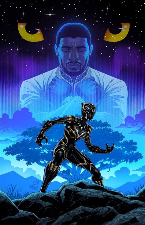 An Image Of A Man With A Black Panther In Front Of The Moon And Stars