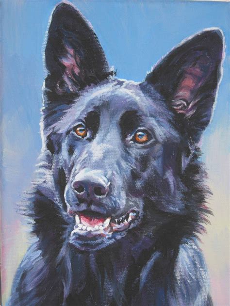 Black German Shepherd Art Canvas Print Of La Shepard Painting