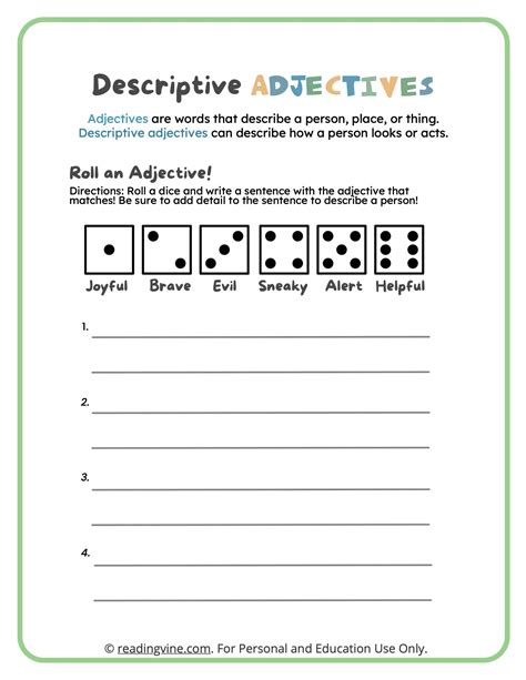 Roll A Descriptive Adjective Writing Activity Image Readingvine