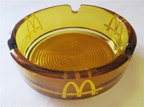 Tobacciana Rare Vintage Mcdonalds Amber Glass Gold Ashtray Collectibles