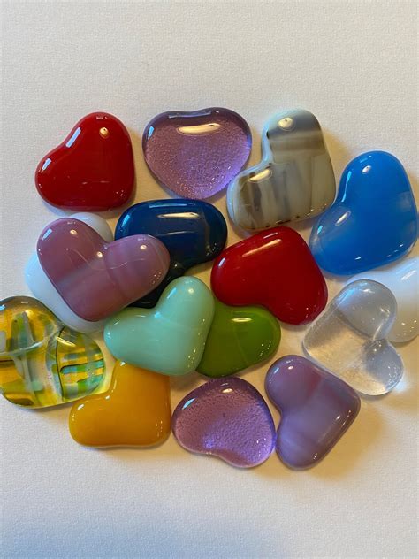 Fused Glass Hearts Pocket Hearts 1 Inch Hearts Set Of Three Etsy