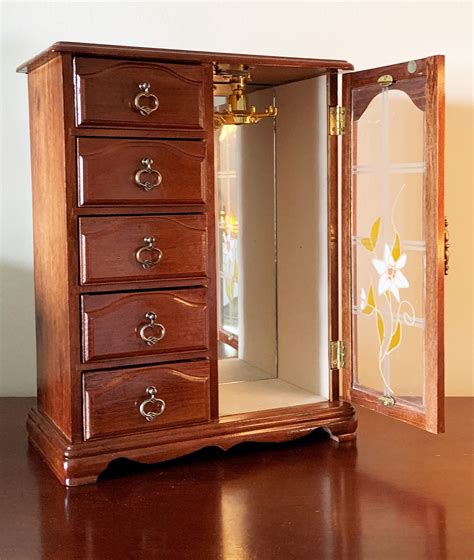 Vintage Hand Made Jewelry Cabinet Box Storage Chest Stand Organizer
