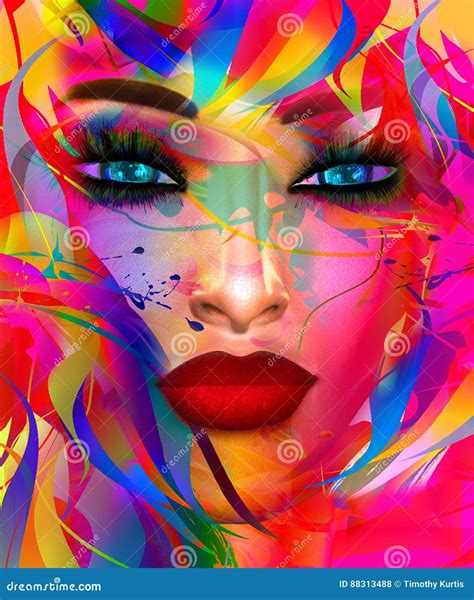Face Of Beautiful Woman In Colorful 3d Render Stock Illustration