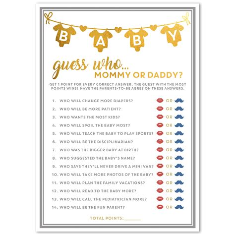 Buy Party Hearty Baby Shower Game Gold Foil Mommy Or Daddy Guess Who