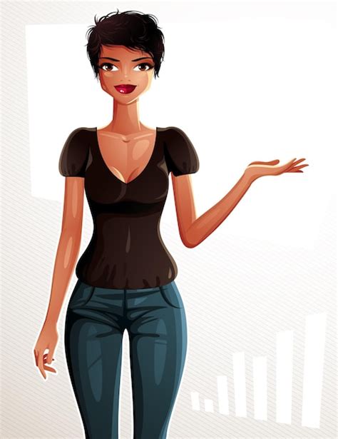 Premium Vector Illustration Of A Young Pretty Woman With A Modern Haircut Full Body Portrait