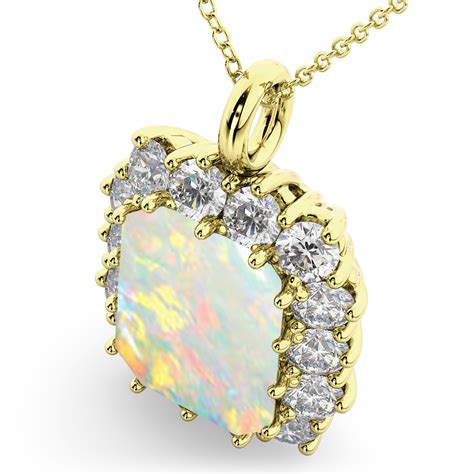 Emerald Cut Opal And Diamond Pendant 14k Yellow Gold 568ct Ad4964