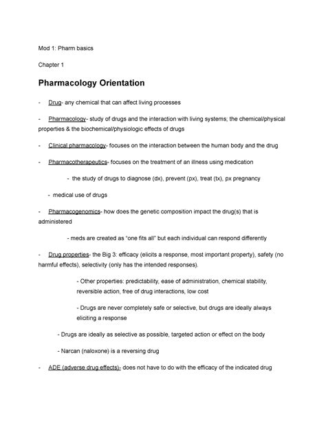 NURS280wk1 Patho Pharm Mod 1 Pharm Basics Chapter 1 Pharmacology