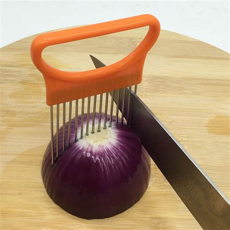 Hot 1pcs Stainless Steel Onion Slicer Vegetable Tomato Holder Cutting